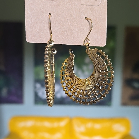 Jewelry - Gold Spiral Hoop Earrings with Intricate Design